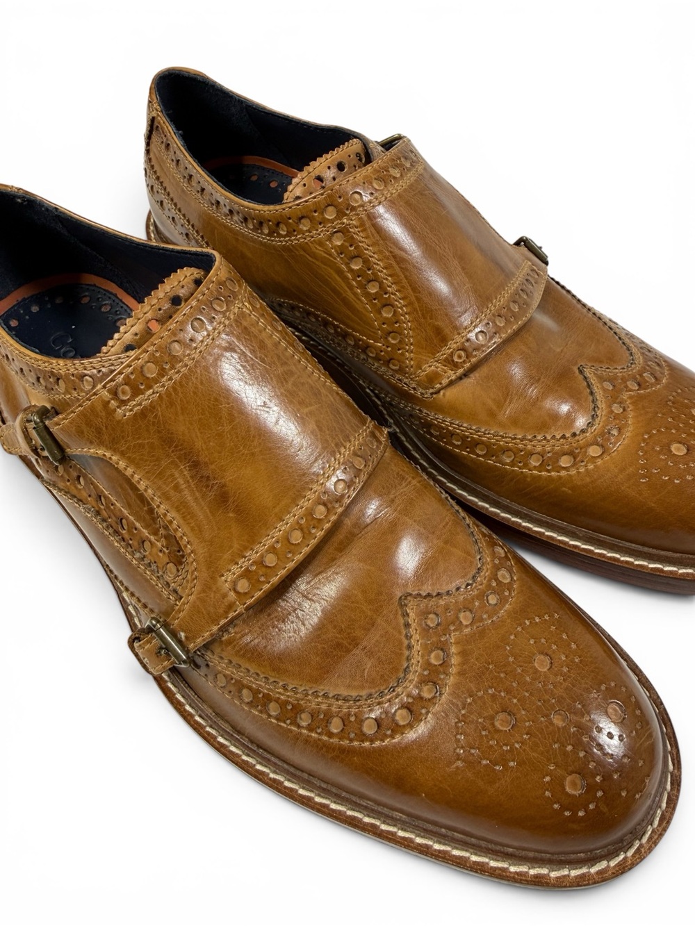 Cole Haan Tan Leather Wingtip Double Monk Strap Shoes 8.5 NWOB - Picture 4 of 9